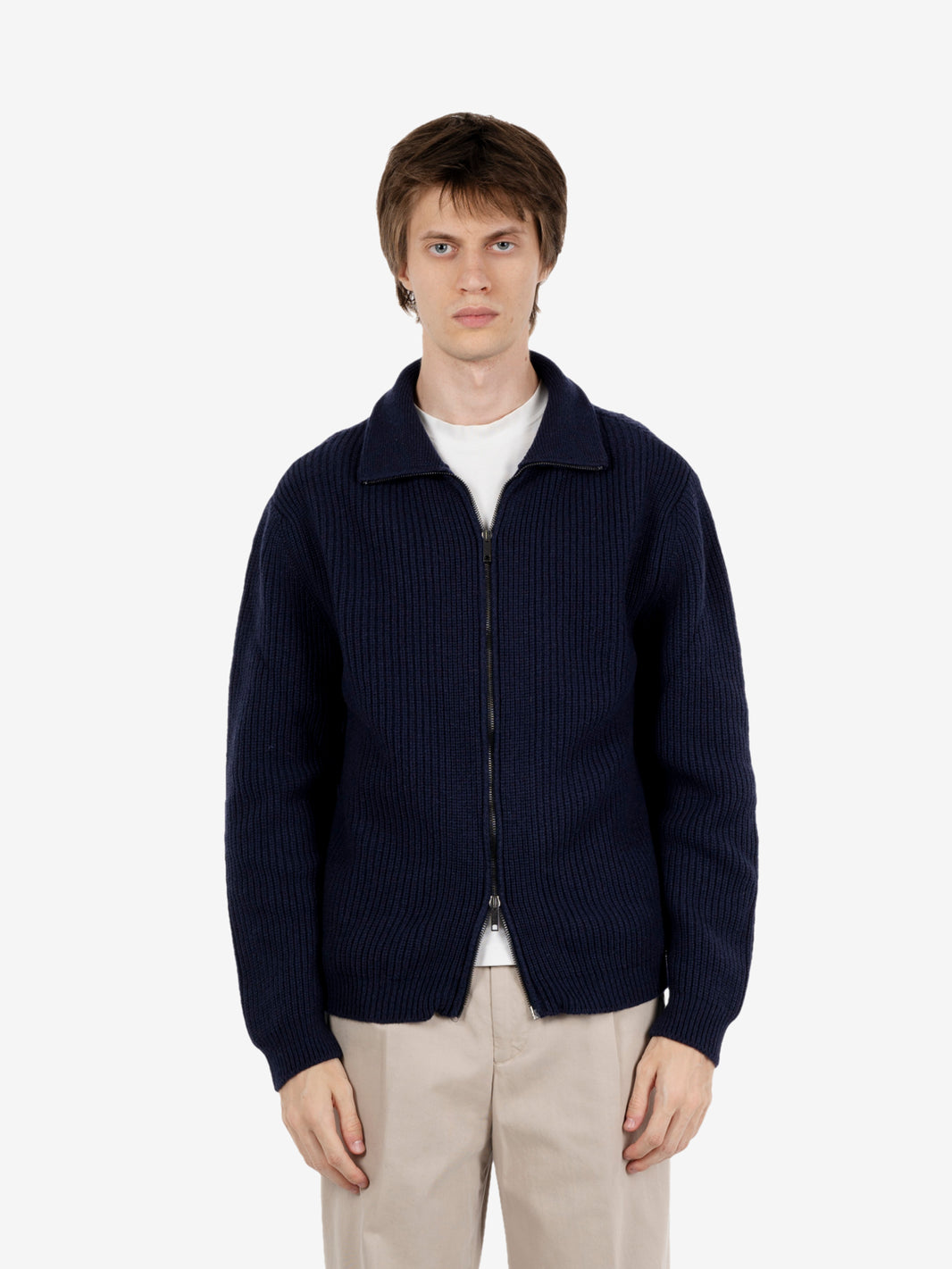 ENGLISH RIB KNIT ZIP-UP CARDIGAN BLUE DF0243_0023