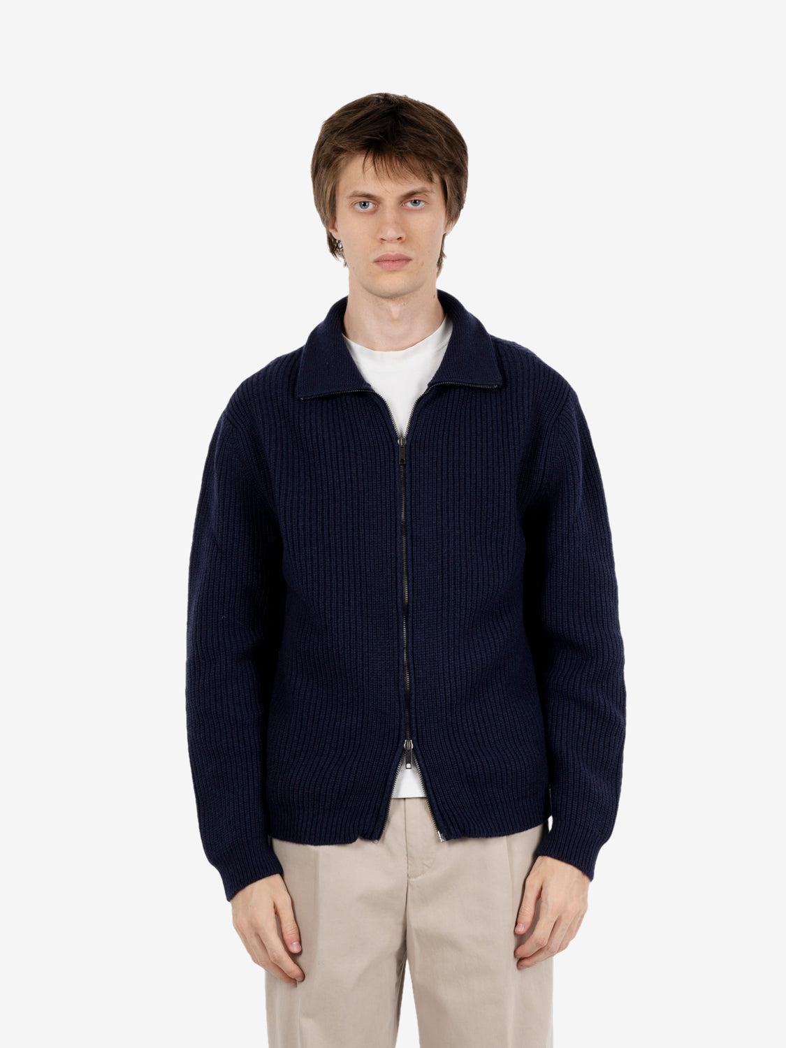 Cardigan con zip a costa inglese blu