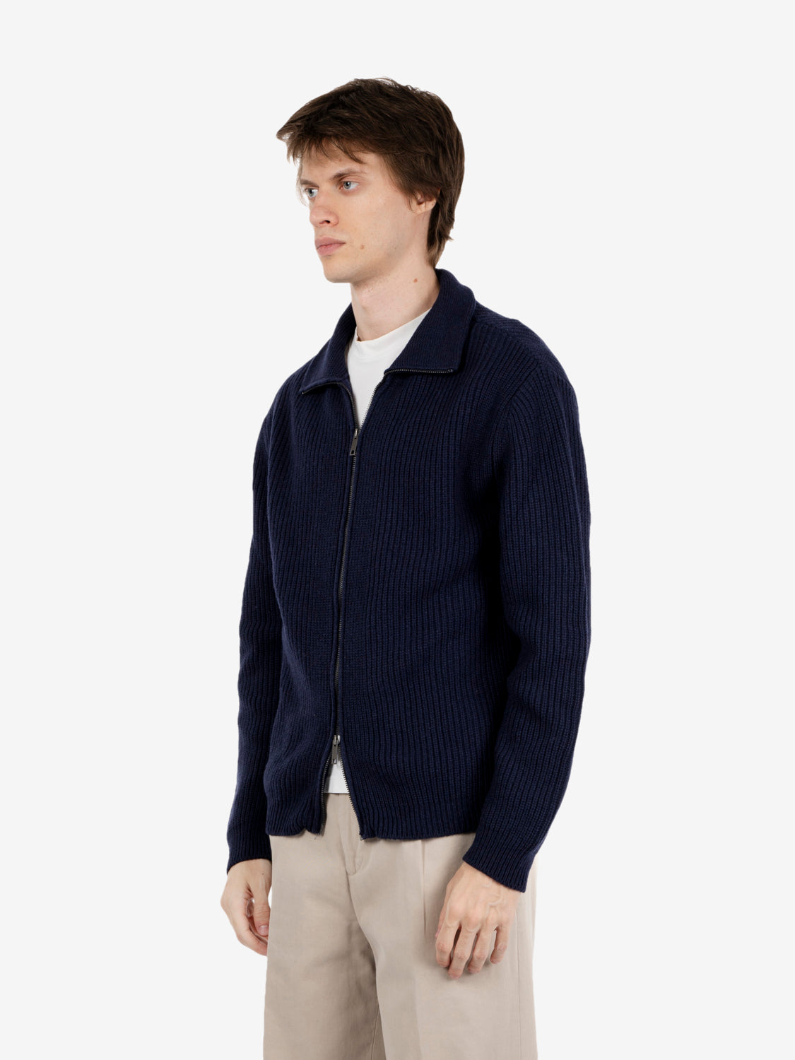 Cardigan con zip a costa inglese blu