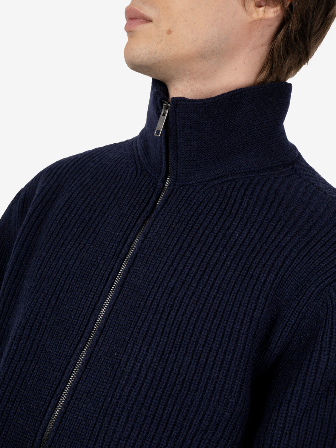 Cardigan con zip a costa inglese blu