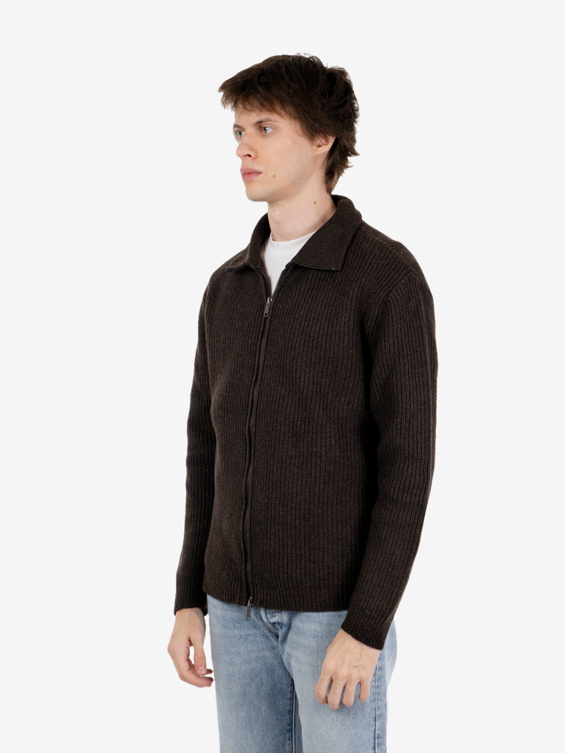 Cardigan con zip a costa inglese moka
