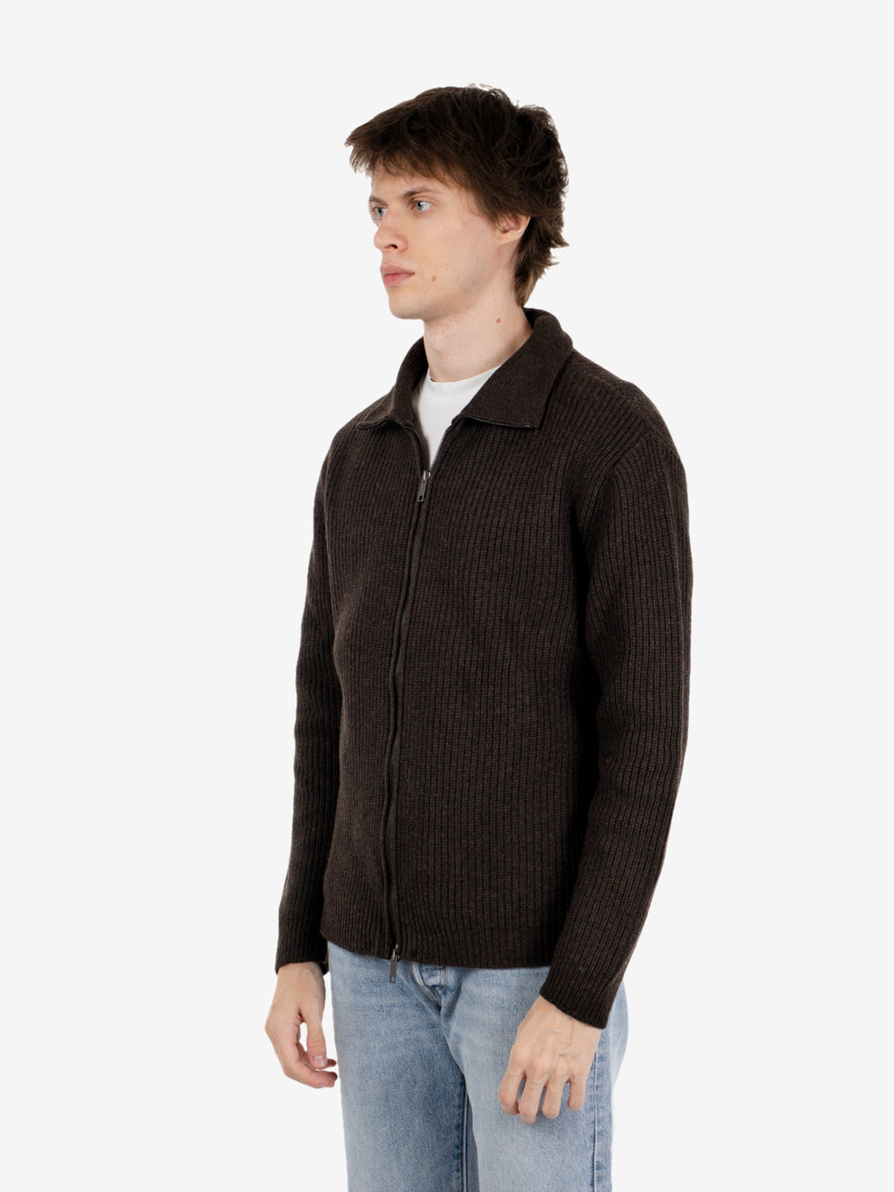 Cardigan con zip a costa inglese moka