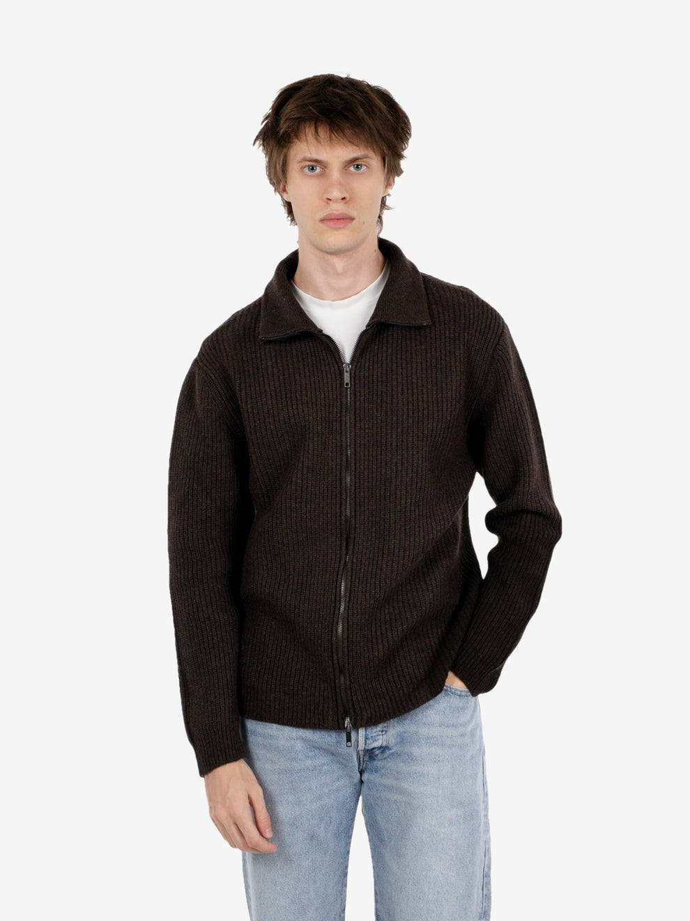 Cardigan con zip a costa inglese moka
