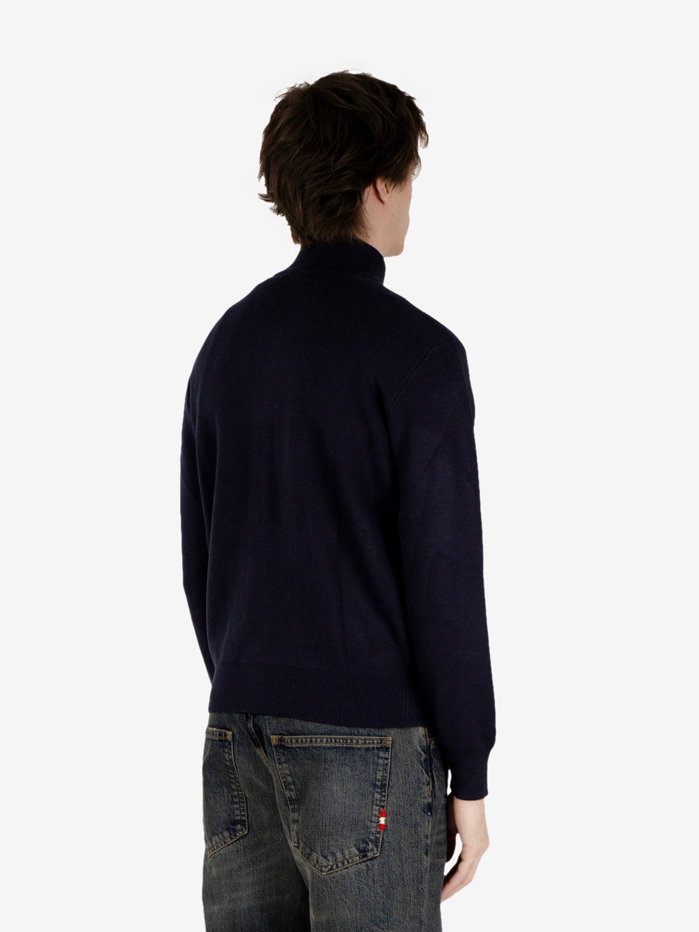 Navy wool zip-up cardigan