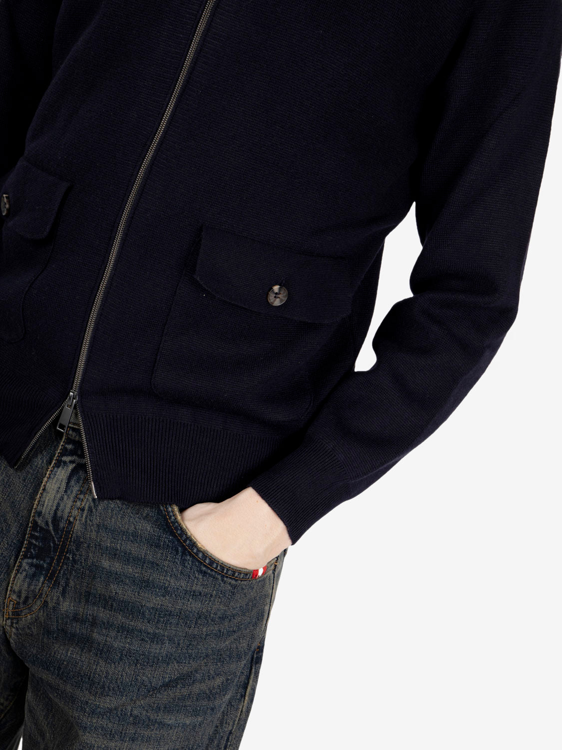 Navy wool zip-up cardigan