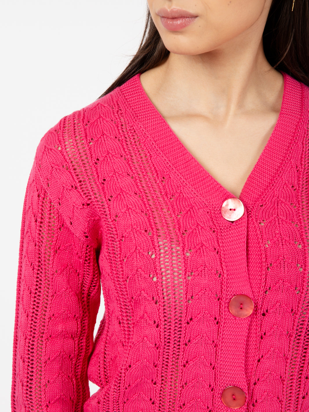 Strawberry openwork cotton cardigan