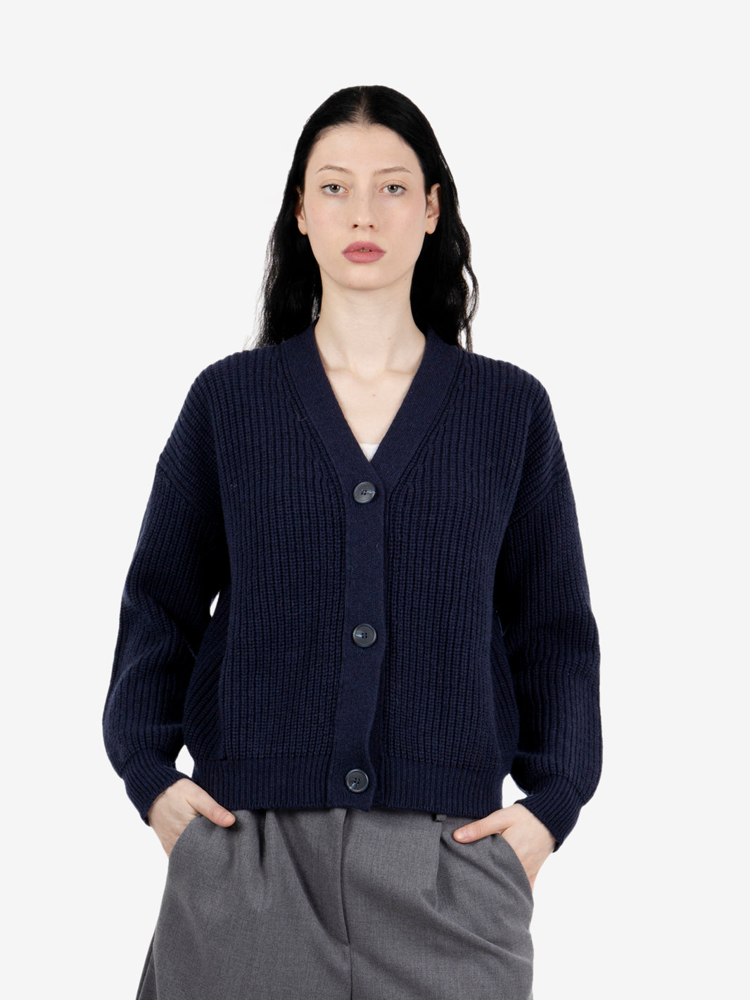 Blue ribbed crop cardigan