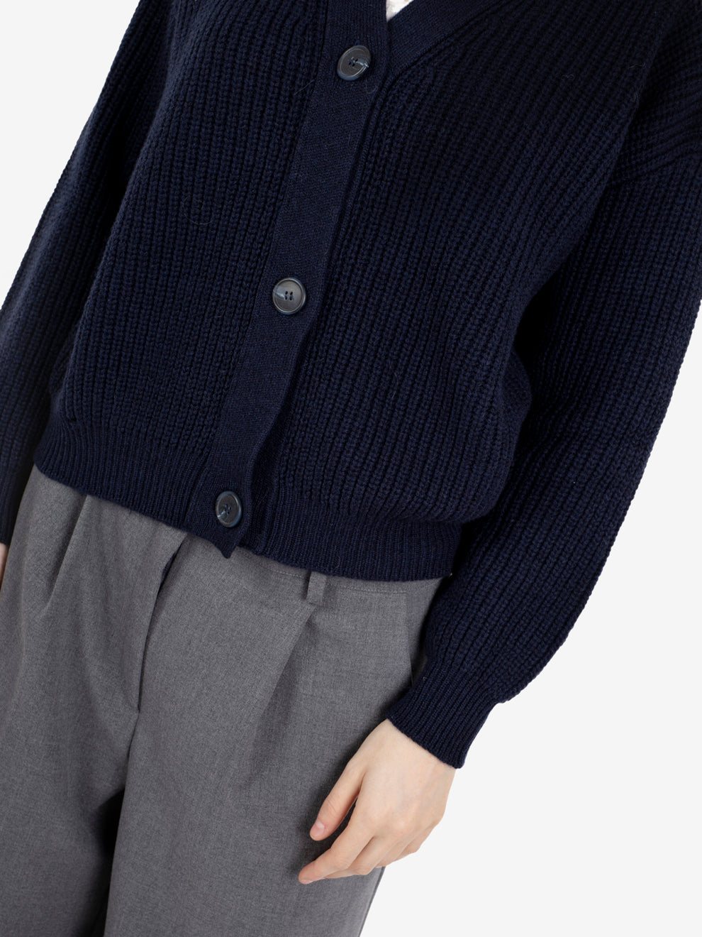 Cardigan crop a coste blu