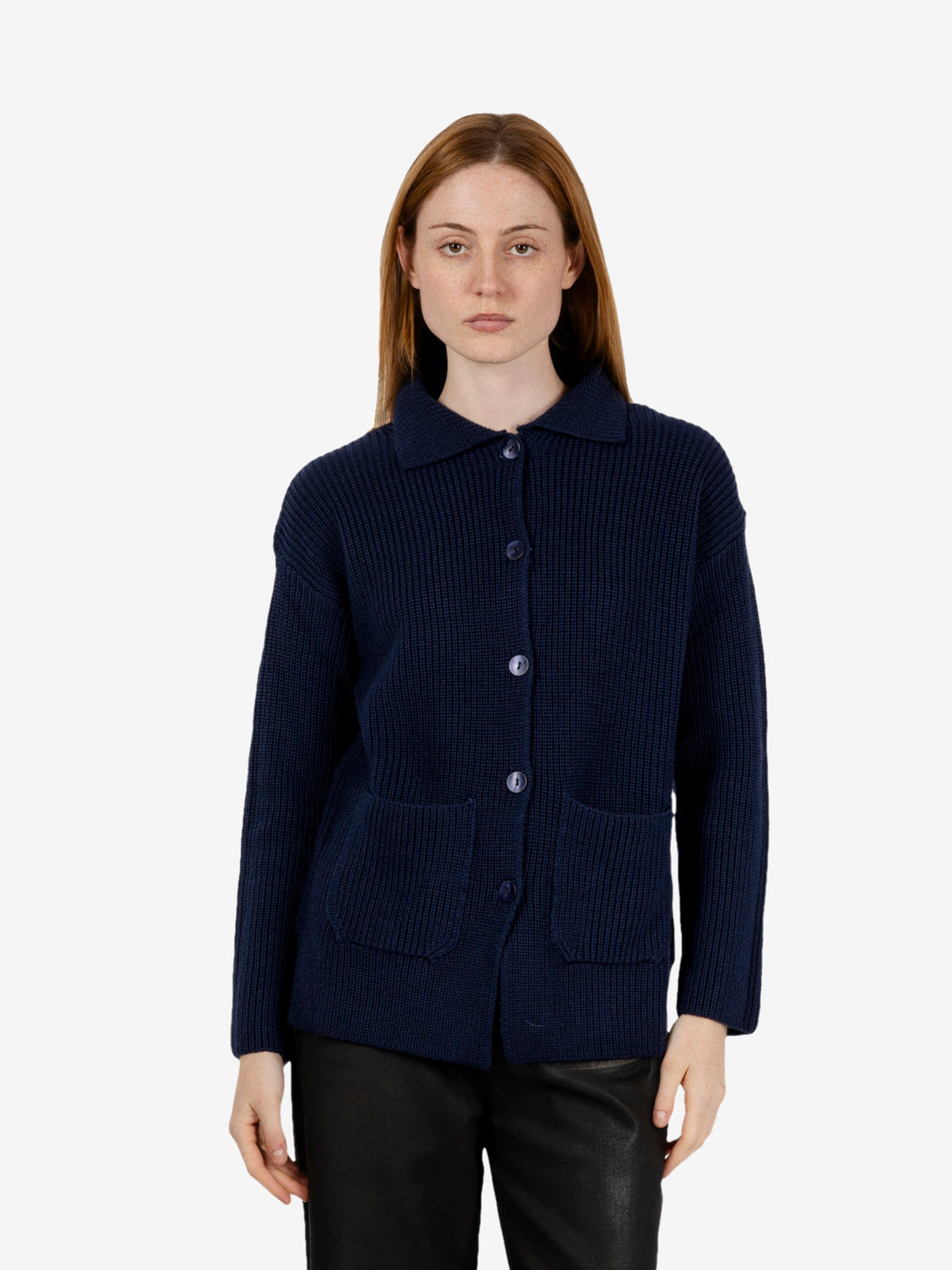 Navy blue wool cardigan