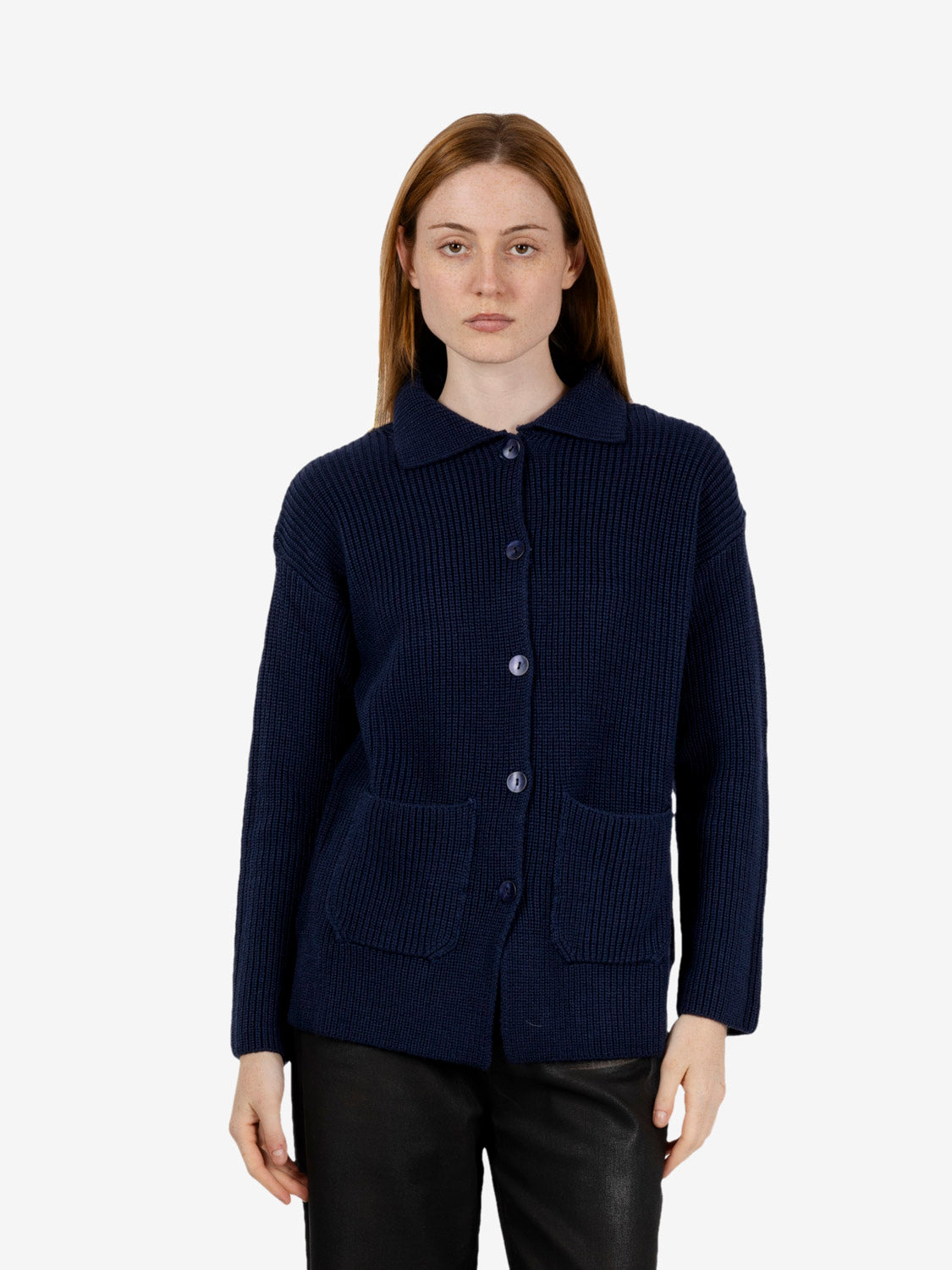 Cardigan in lana blu navy