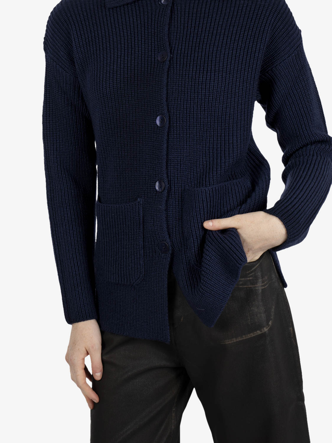Cardigan in lana blu navy