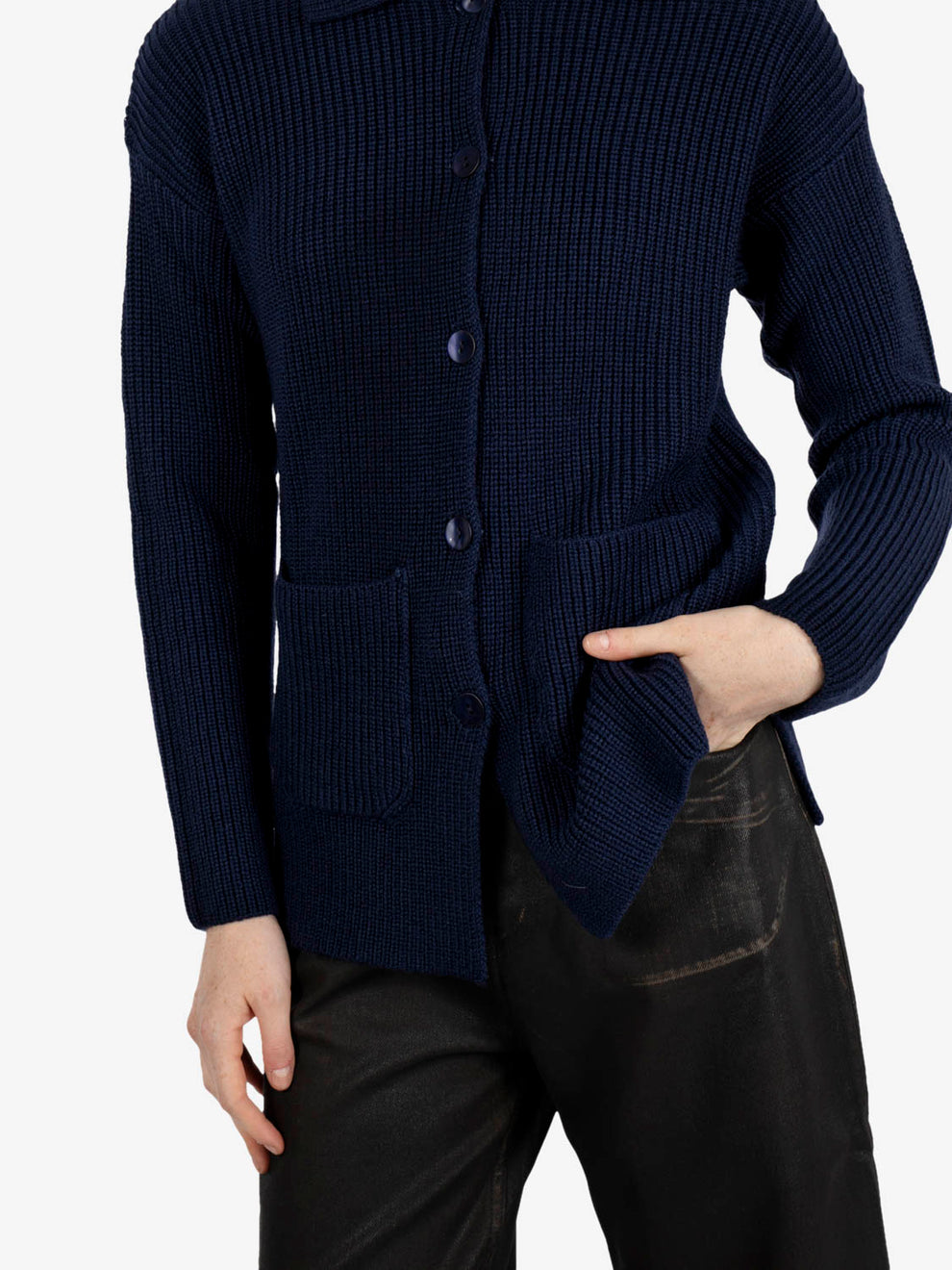 Cardigan in lana blu navy