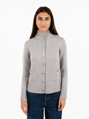 STIMM - Cardigan in lana collo alto grigio perla