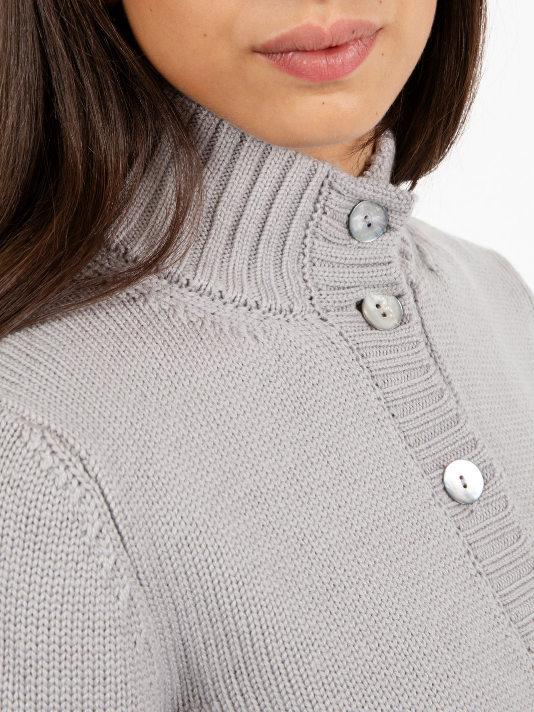 Pearl grey high neck wool cardigan