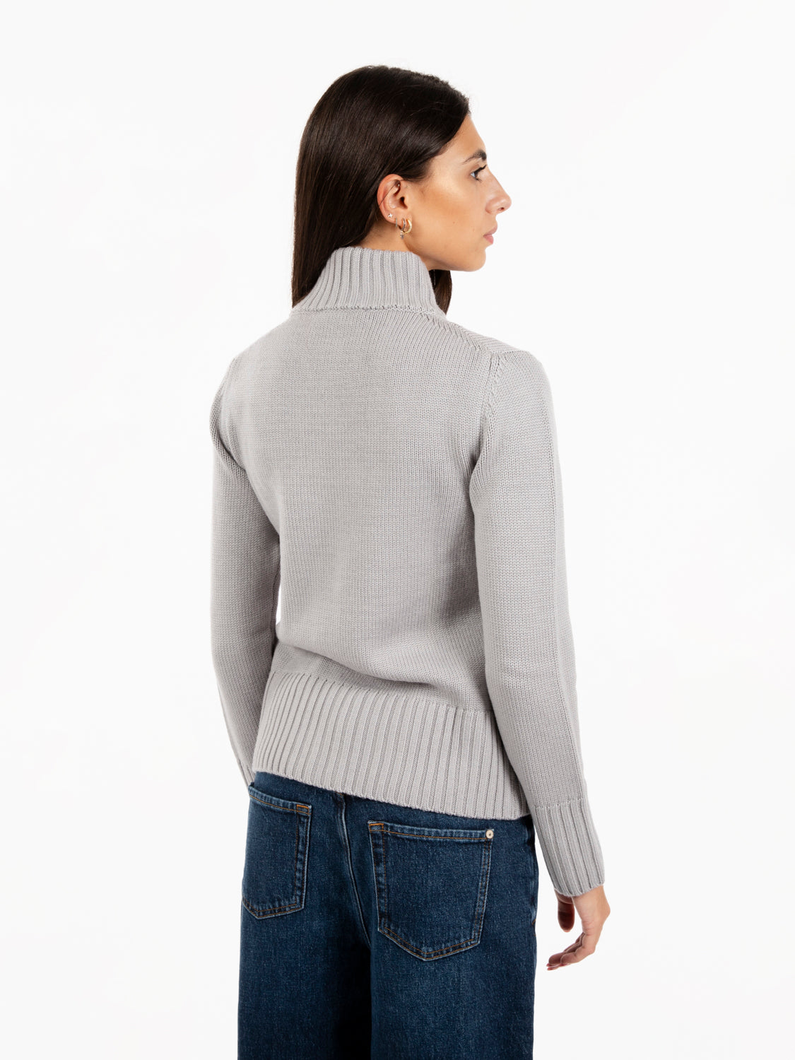 Pearl grey high neck wool cardigan