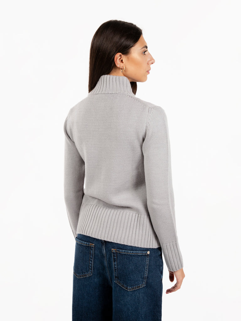 STIMM - Cardigan in lana collo alto grigio perla