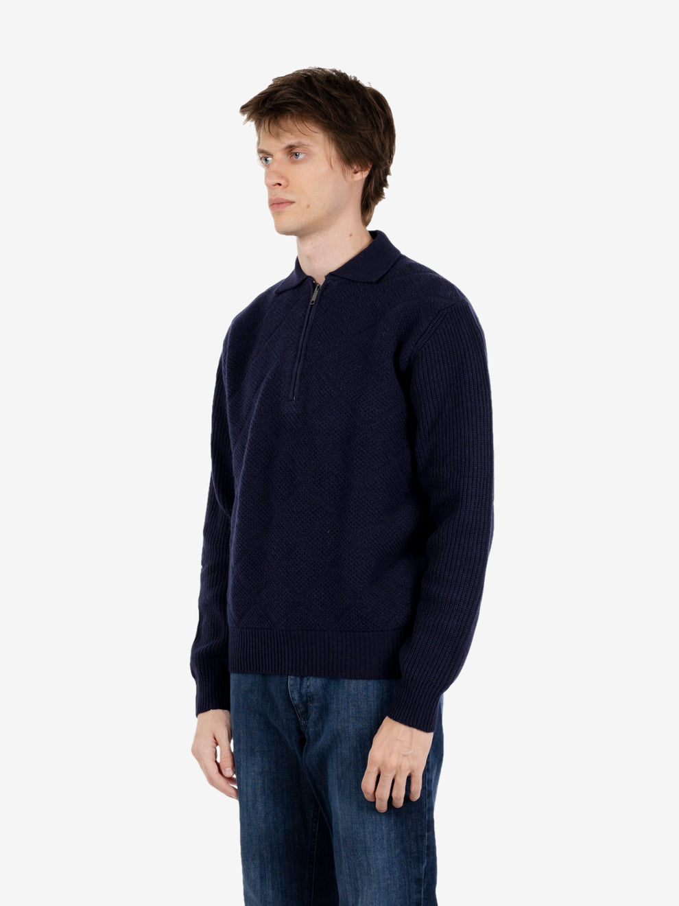 Cardigan in lana operata blu