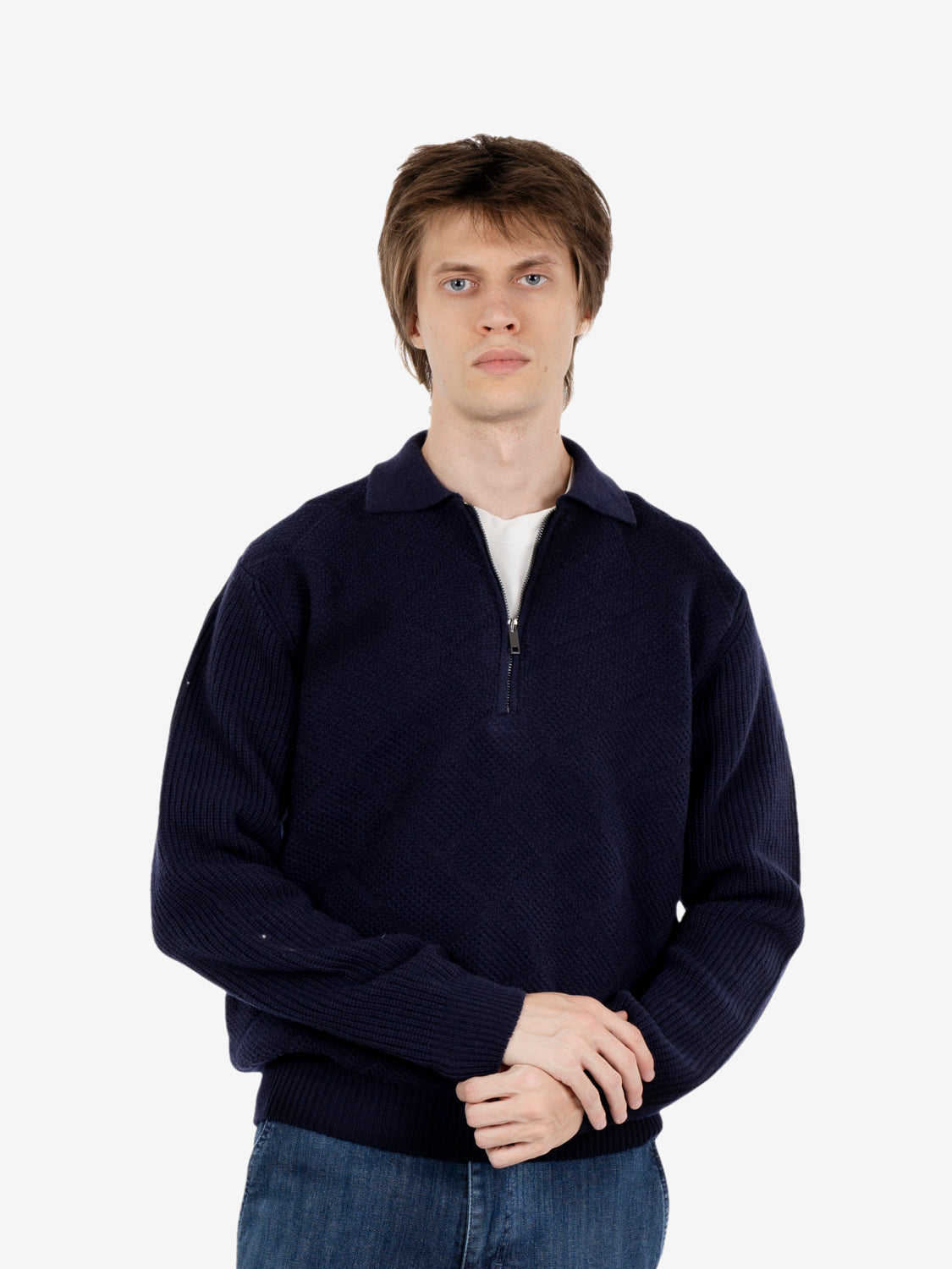 Cardigan in lana operata blu