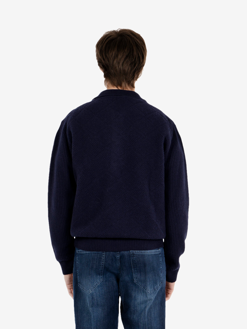 Cardigan in lana operata blu