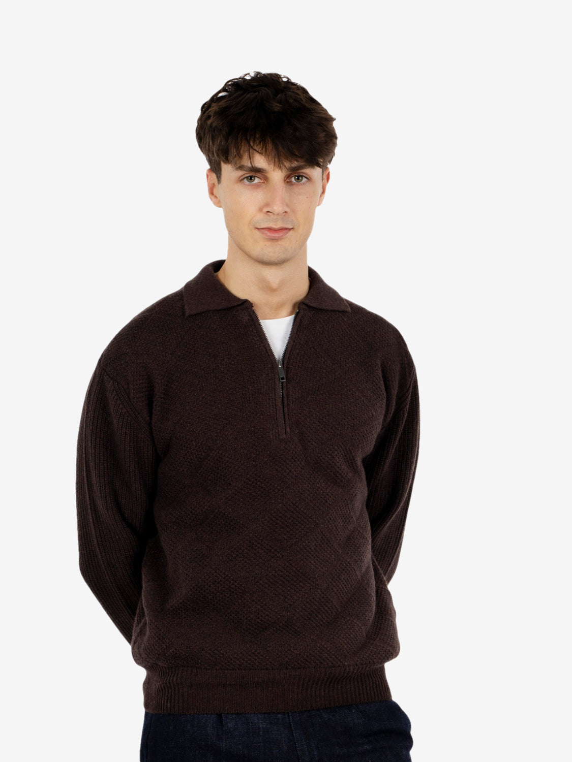 Dark brown patterned wool cardigan