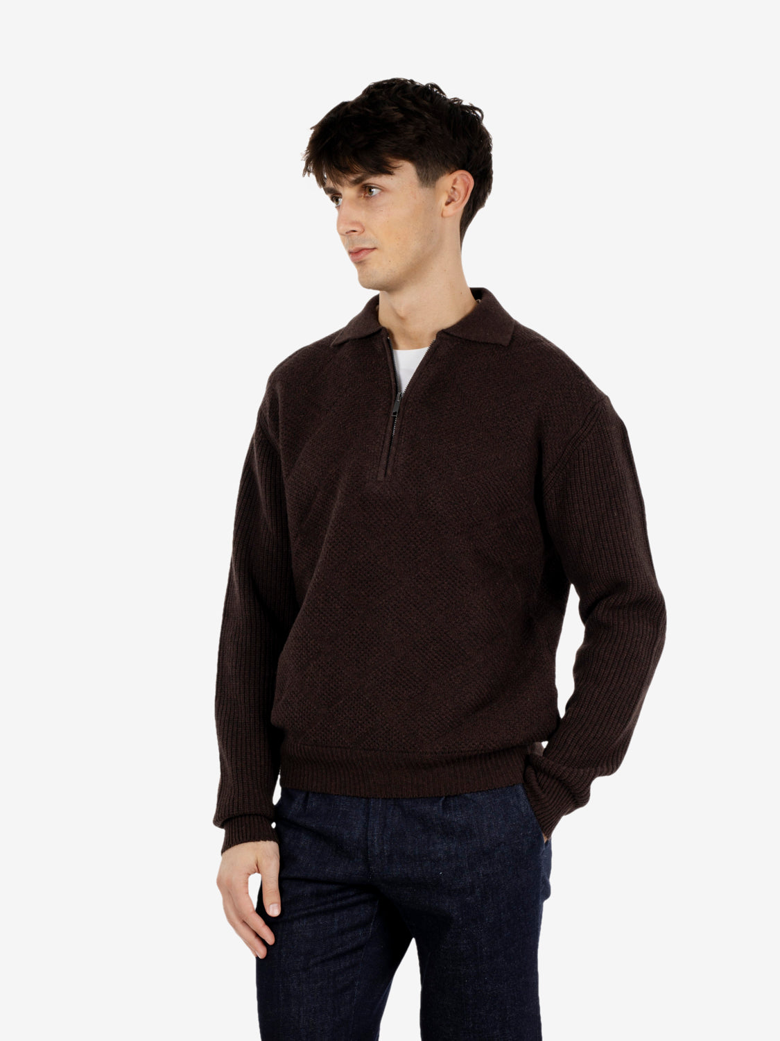 Dark brown patterned wool cardigan