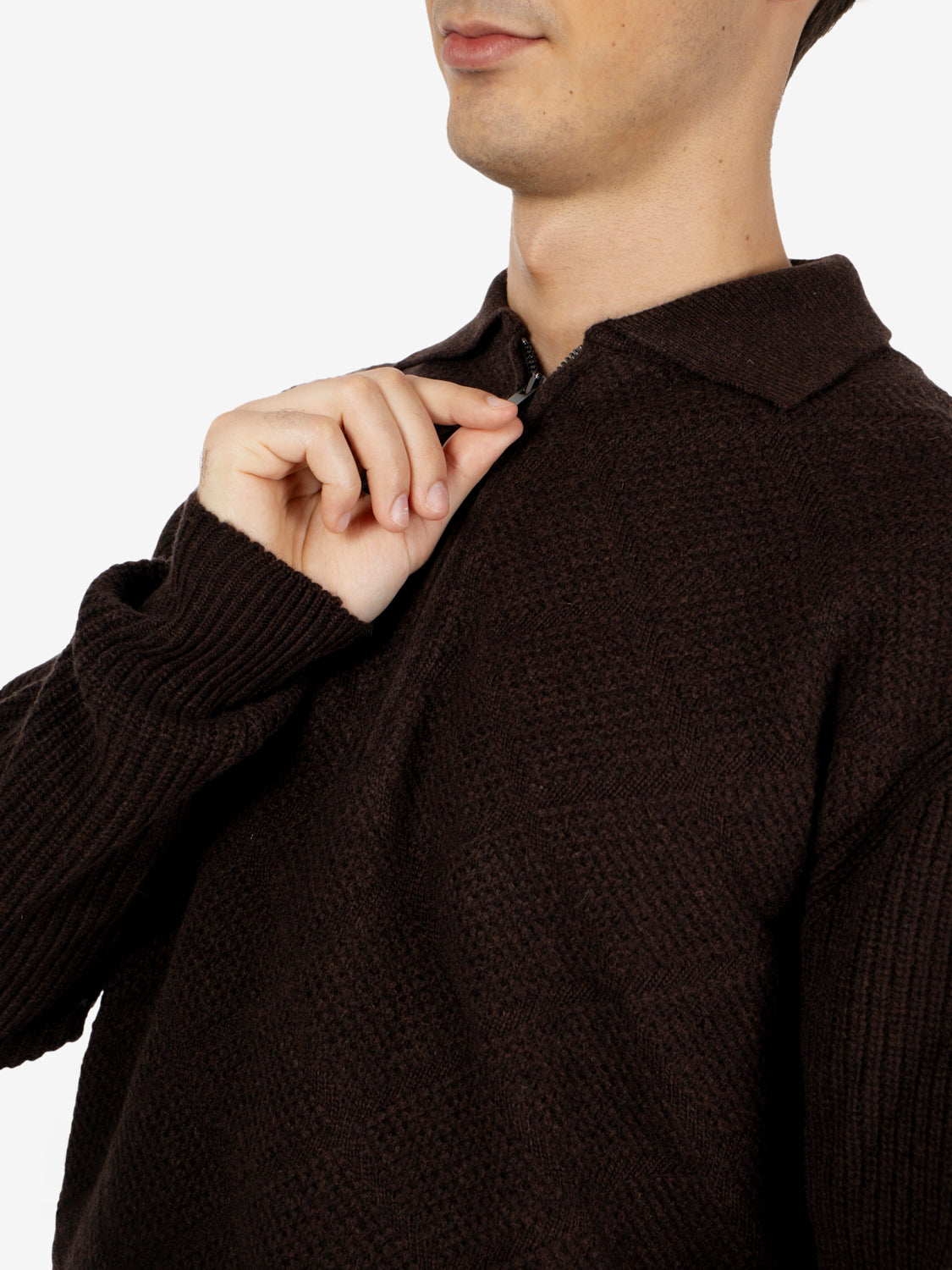 Dark brown patterned wool cardigan