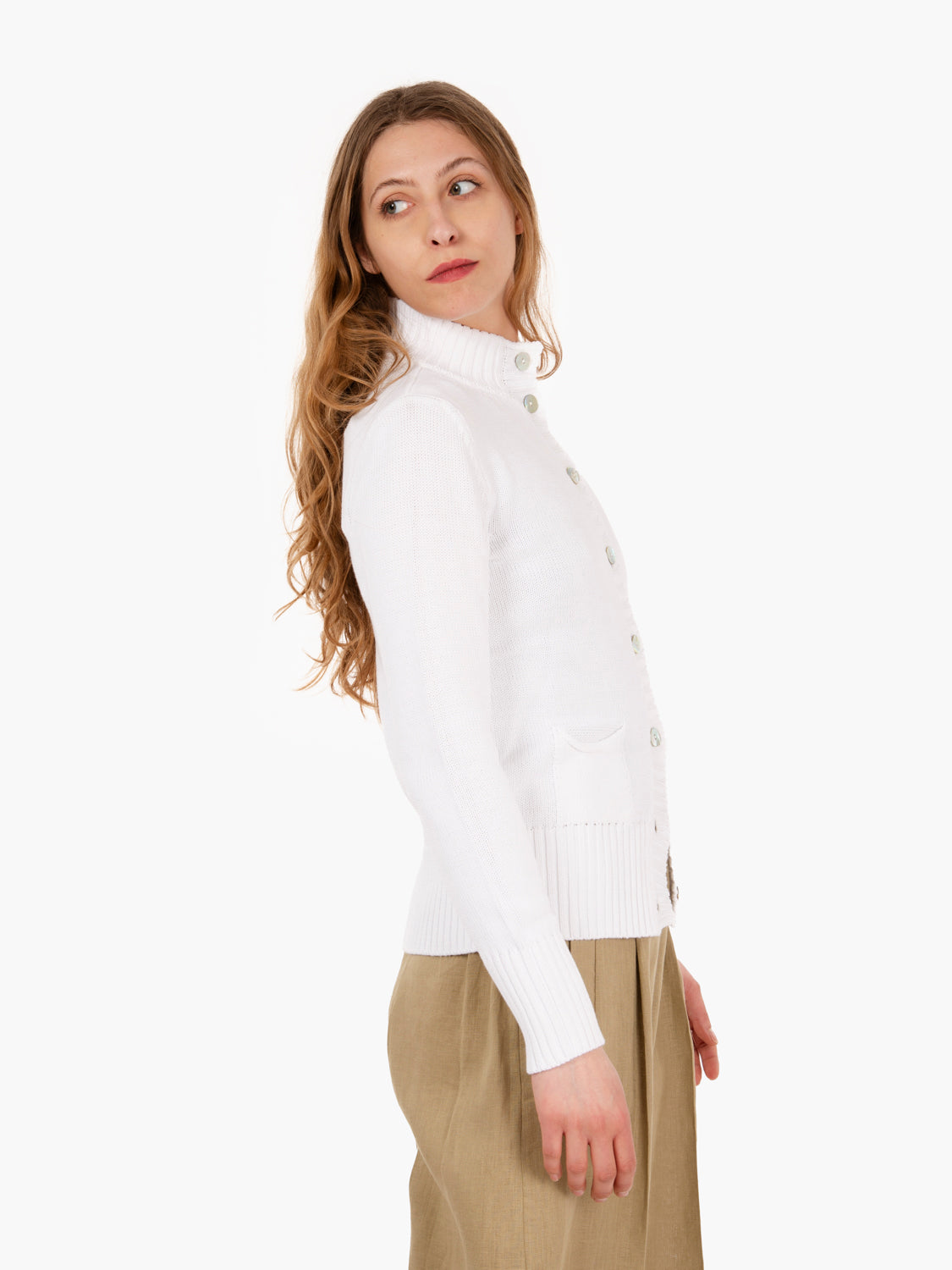 Cardigan in maglia con tasche bianco