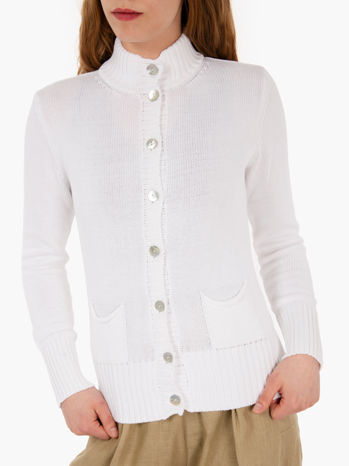 Cardigan in maglia con tasche bianco
