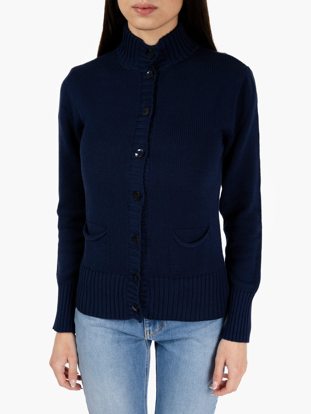 Navy Blue Pocket Knit Cardigan