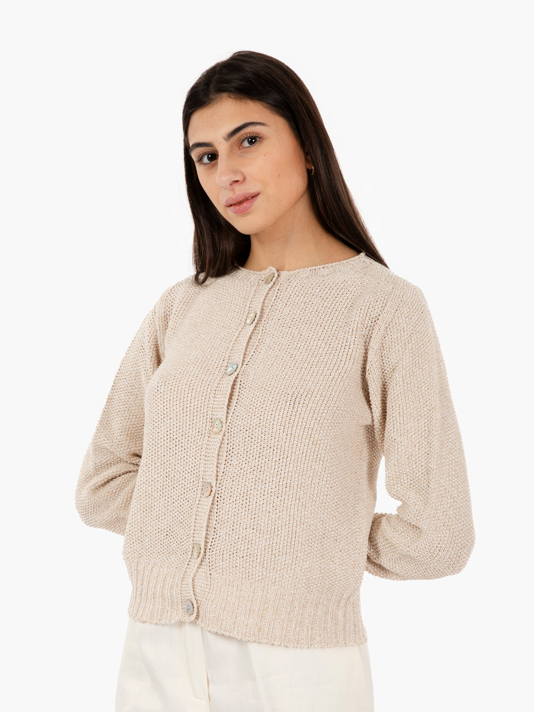 Beige open weave cardigan