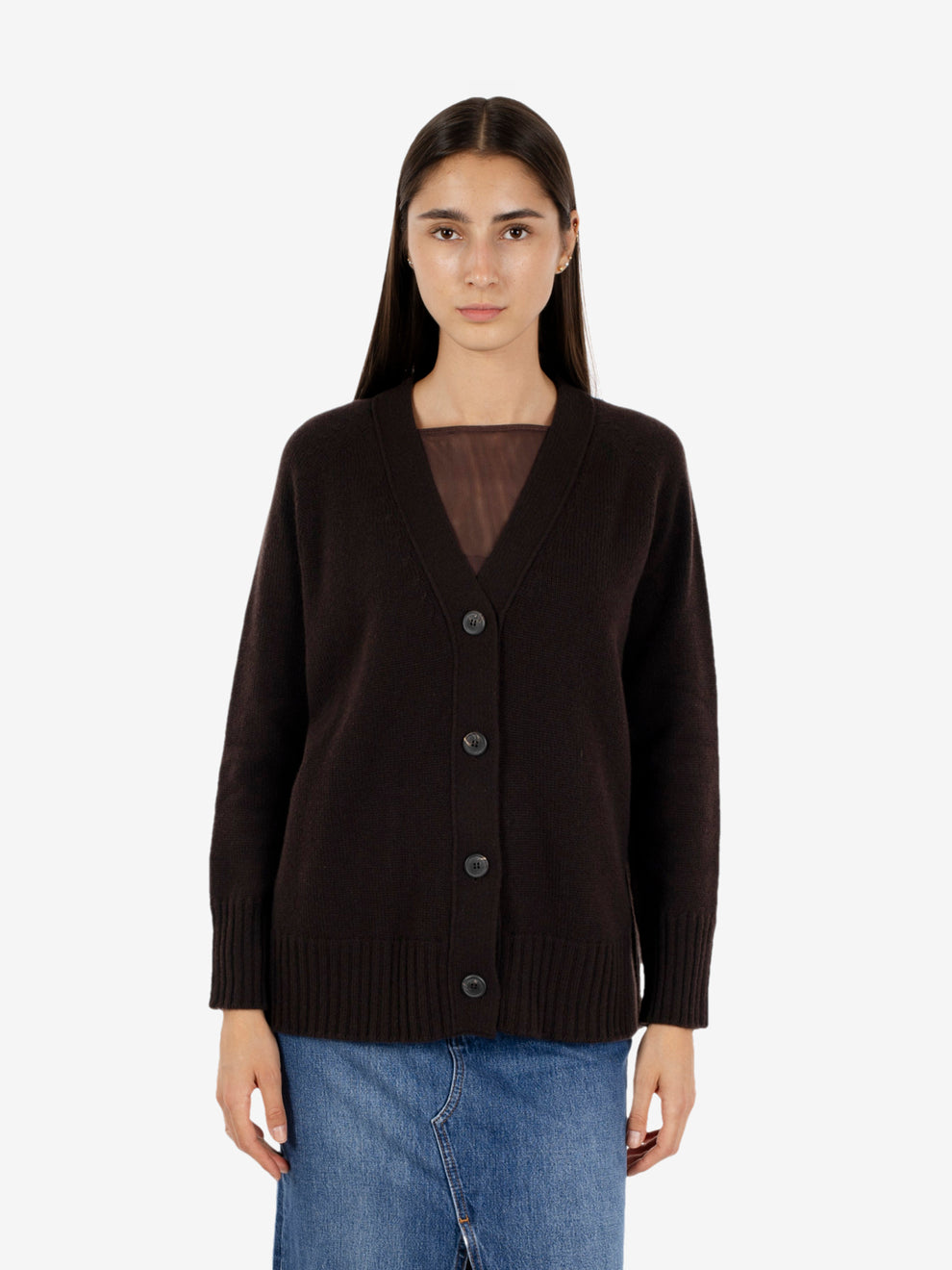 Cardigan over in lana caffè