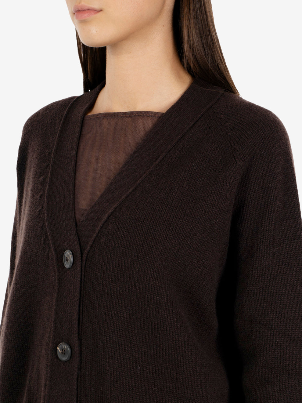 Cardigan over in lana caffè