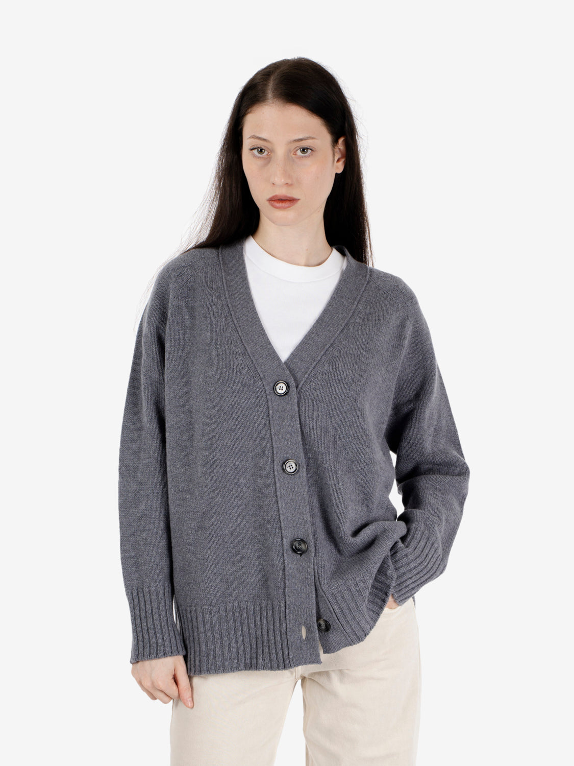 Cardigan over in lana fumo