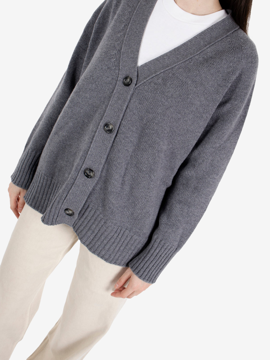 Cardigan over in lana fumo