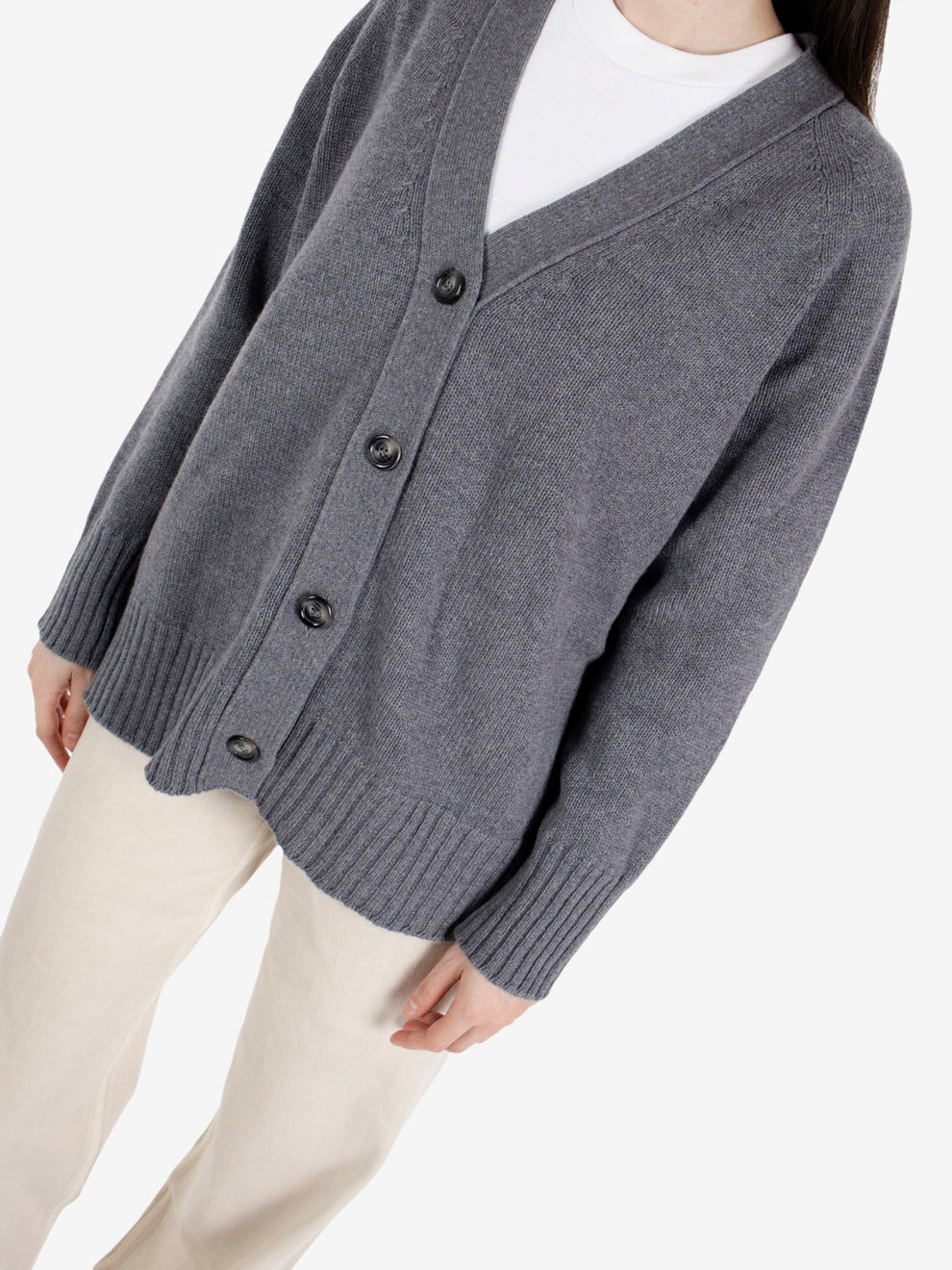 Cardigan over in lana fumo