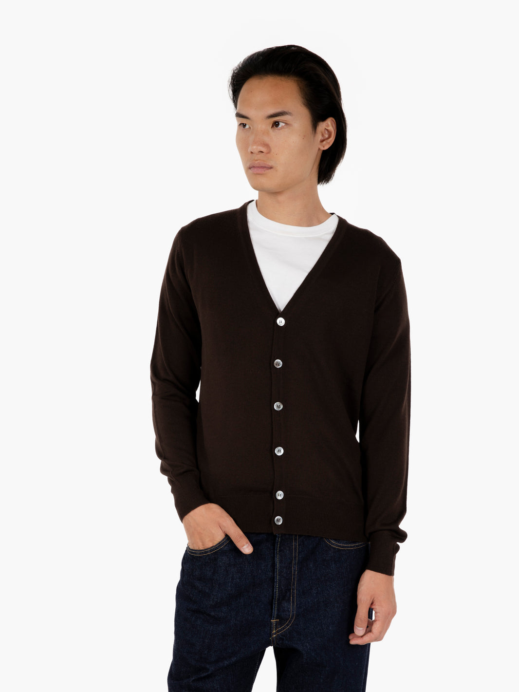 Cardigan rasato con scollo a V moro