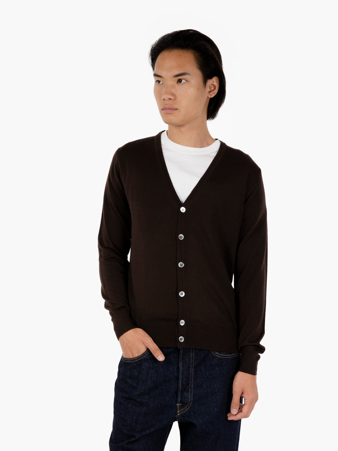 Cardigan rasato con scollo a V moro