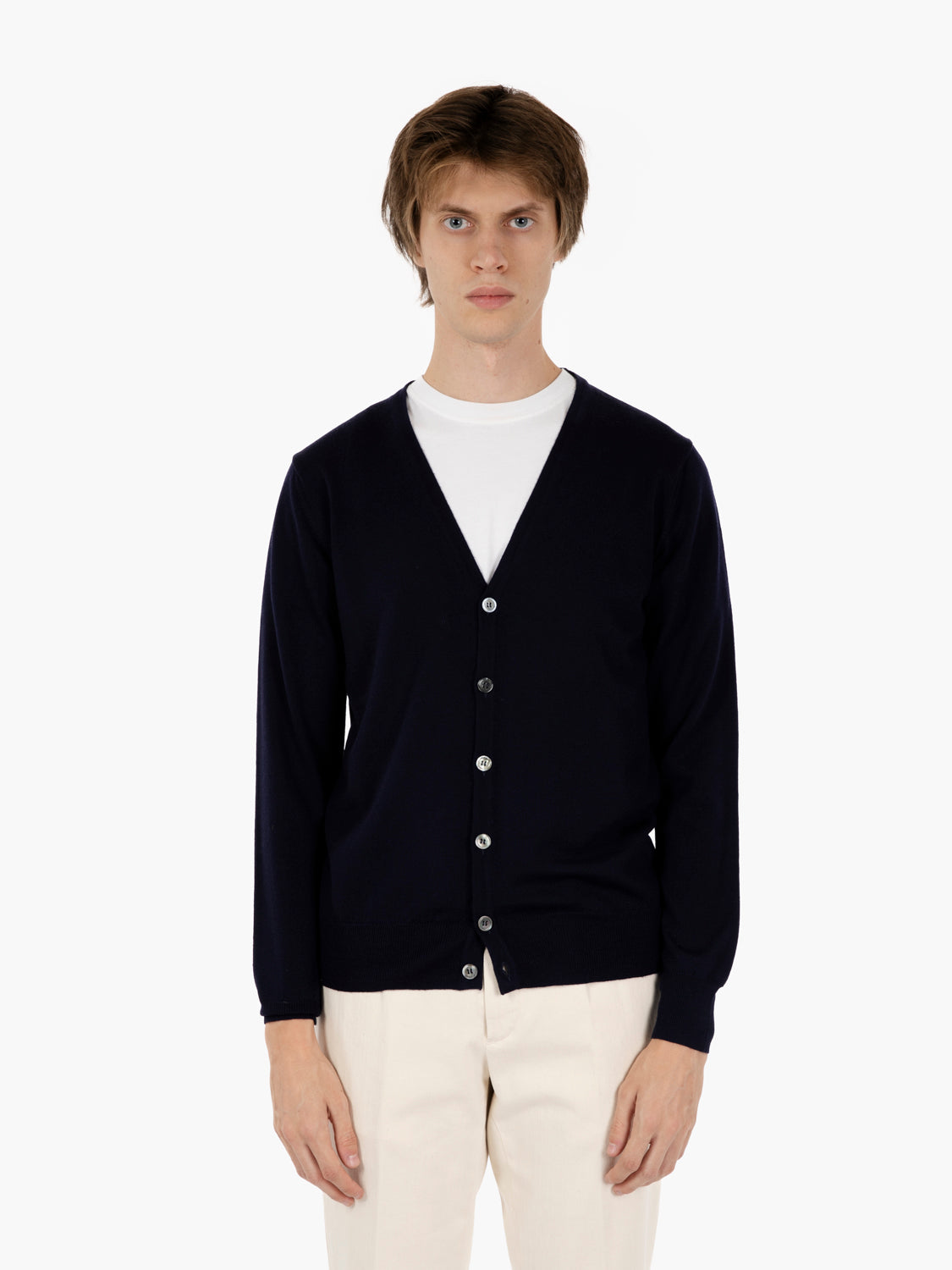 Cardigan rasato con scollo a V navy