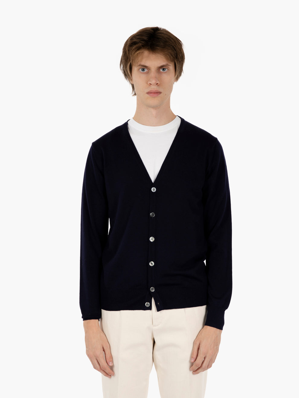 Cardigan rasato con scollo a V navy
