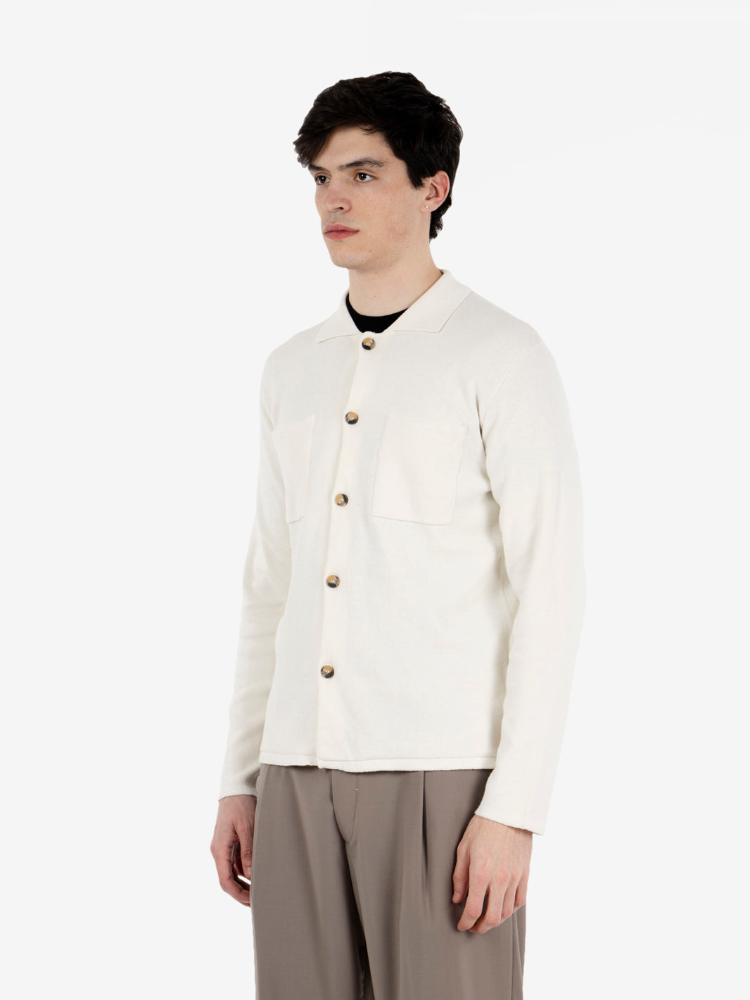 Cardigan stile camicia in cotone ecru