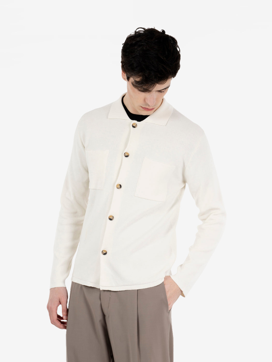 Cardigan stile camicia in cotone ecru