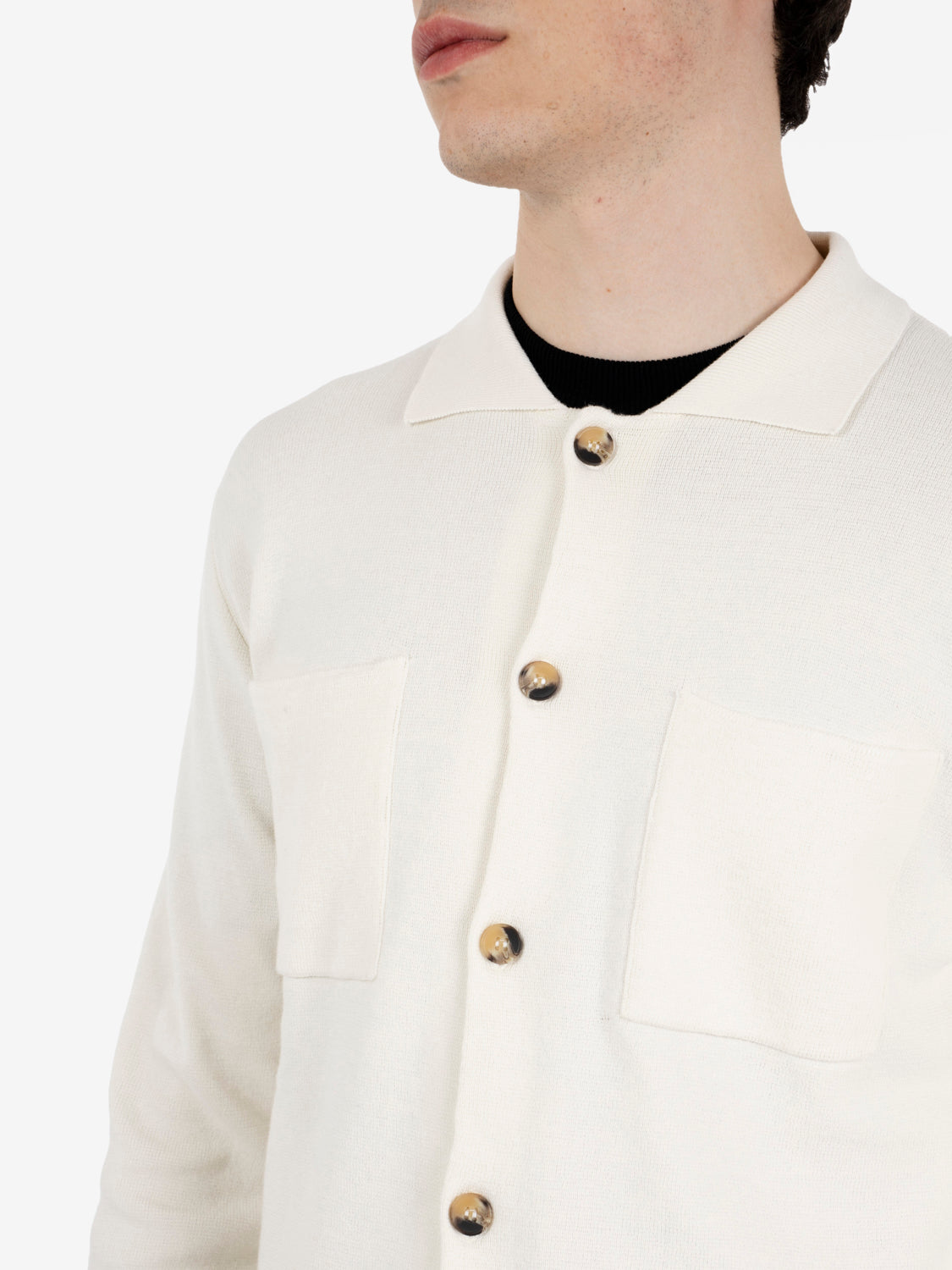 Cardigan stile camicia in cotone ecru