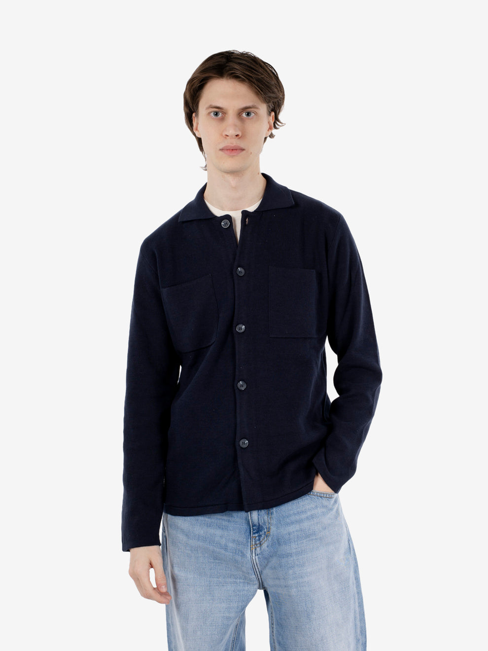 Cardigan stile camicia in cotone navy