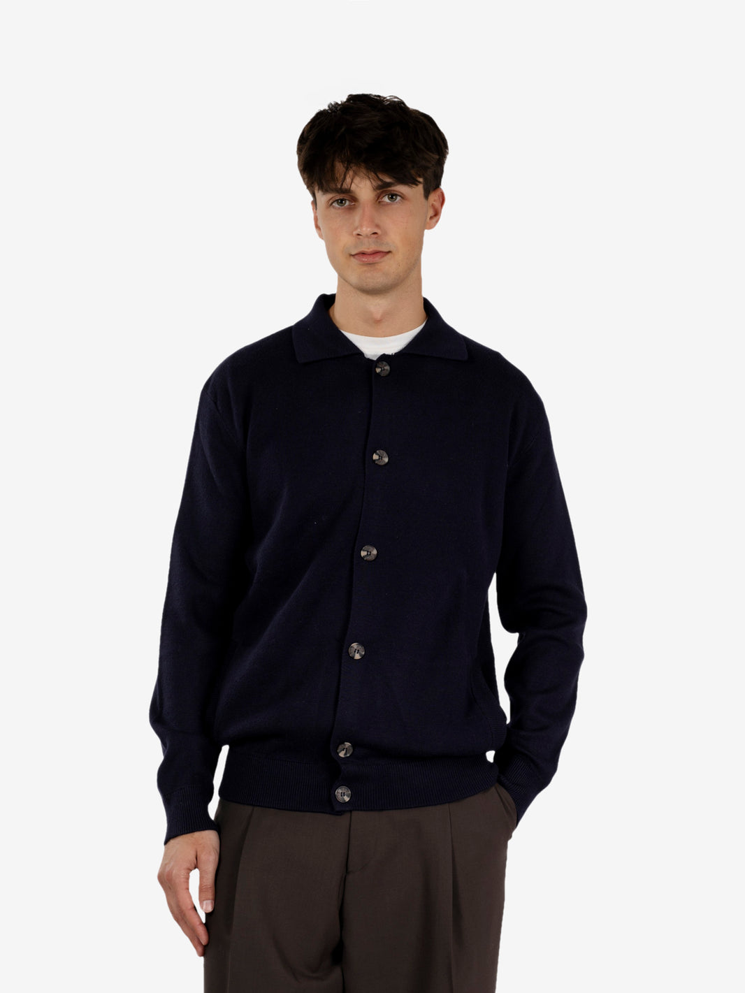 Cardigan stile camicia in maglia navy