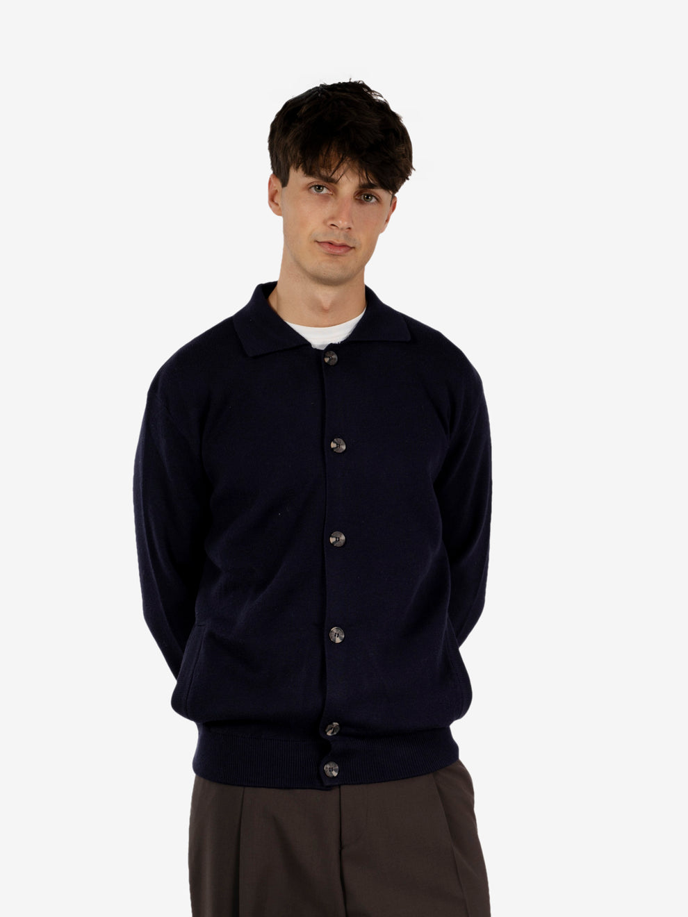 Cardigan stile camicia in maglia navy
