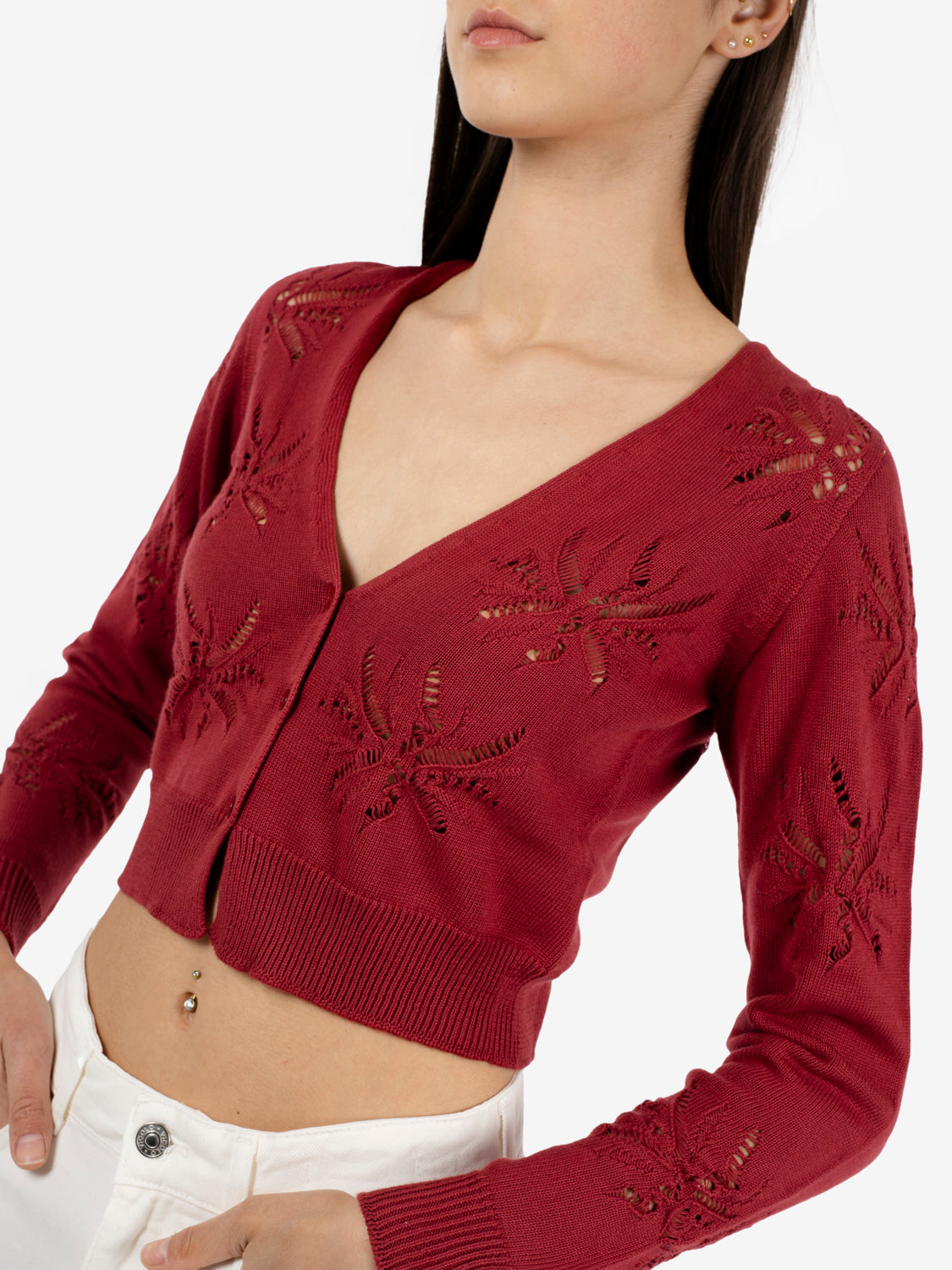 Cardigan traforato rosso