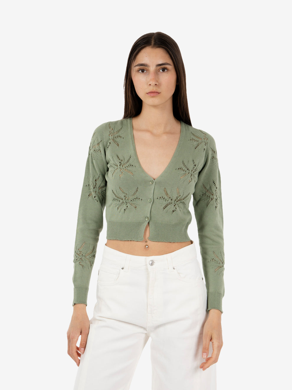 Green openwork cardigan