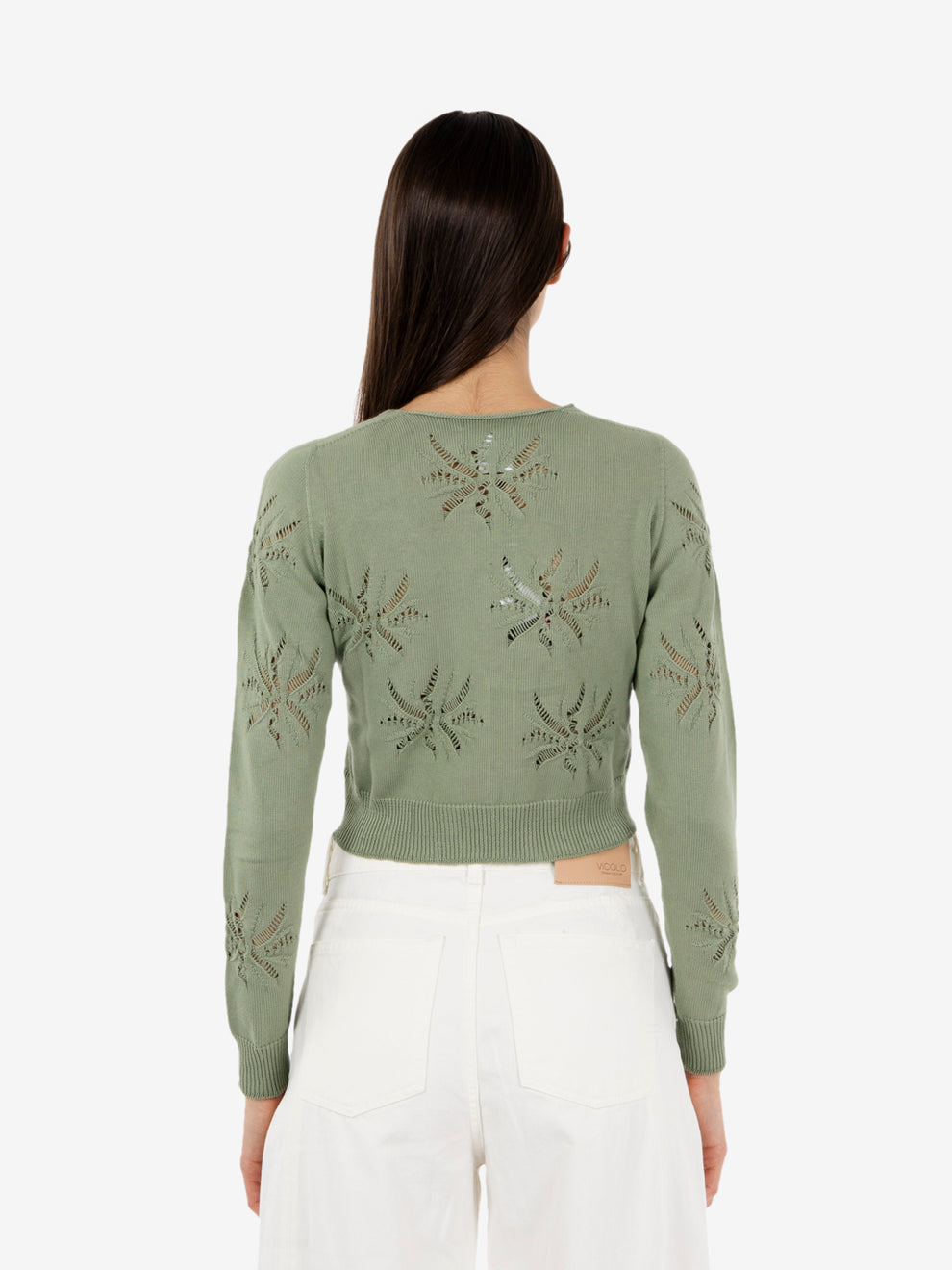 Green openwork cardigan