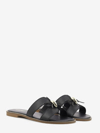 Ciabatta in suede con accessorio nero