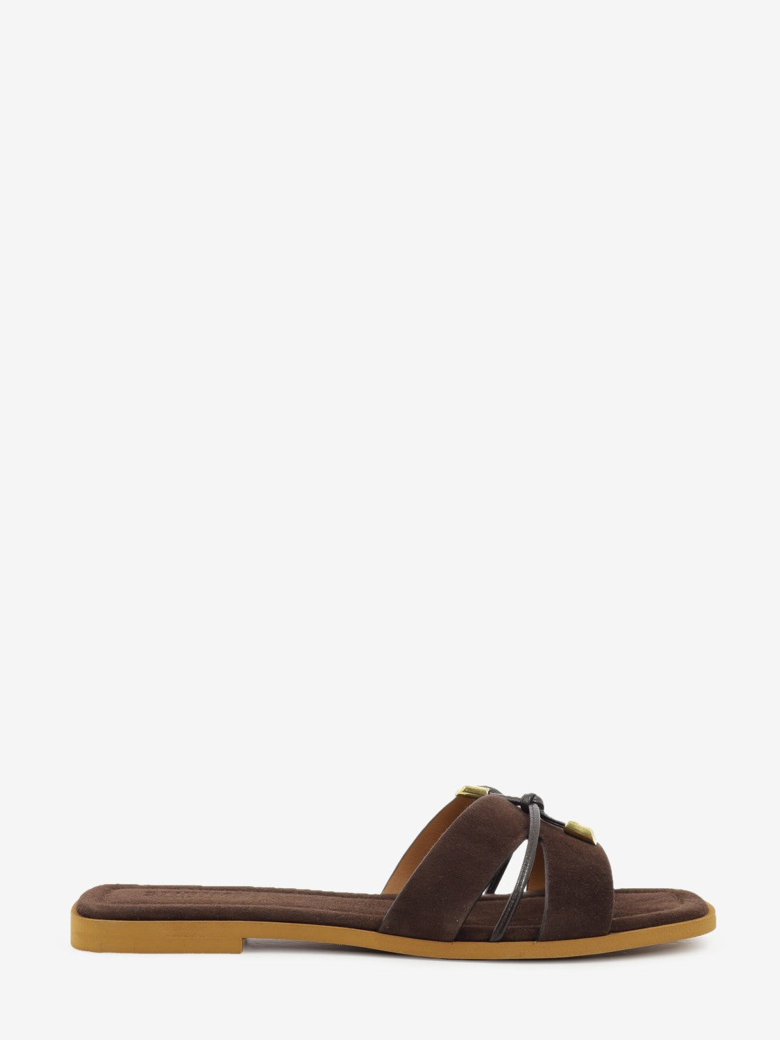 Suede mules with dark brown bow